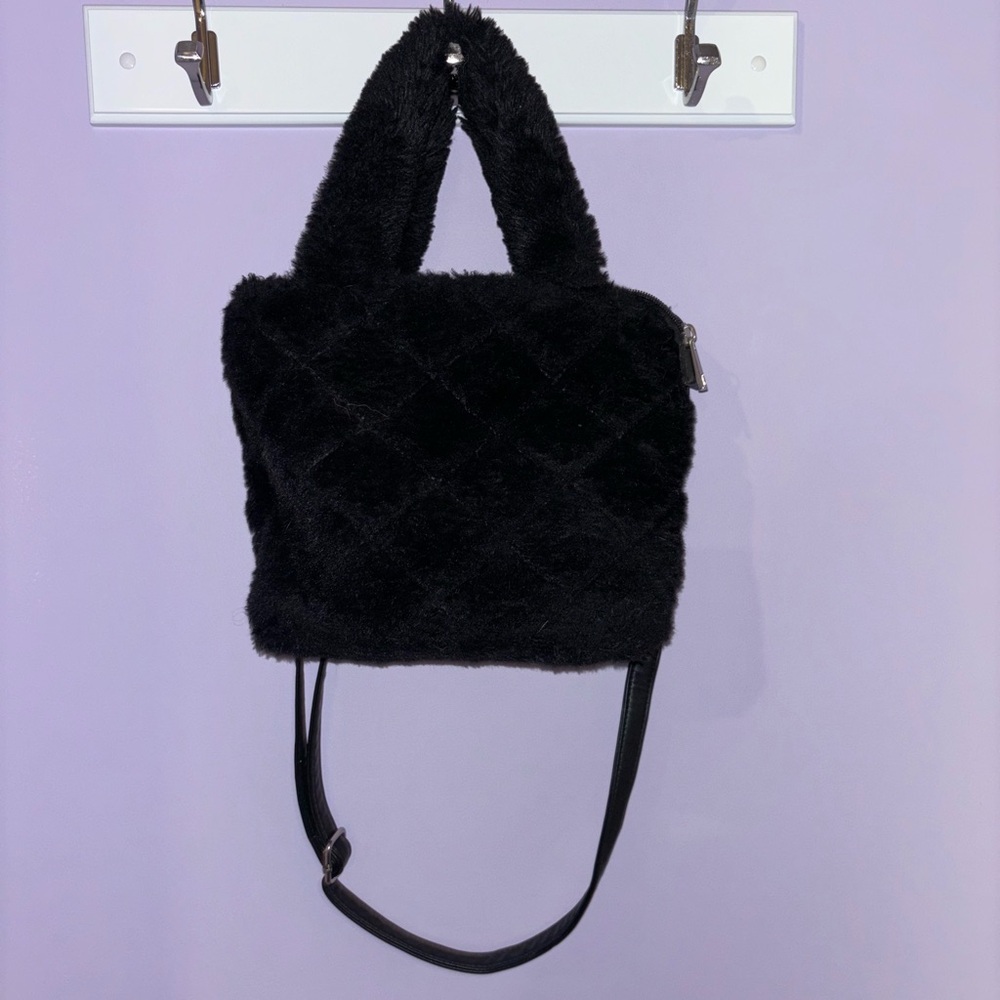 Call It Spring Black Quilted Faux Fur Shoulder Bag